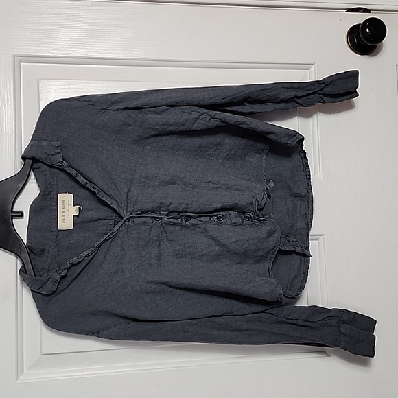 Cloth ans Stone Gray Linen Tie Front Top, S - Picture 1 of 8